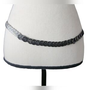 VINTAGE Bohemian Embossed Silver Metal Coin Chain Stretch Belt